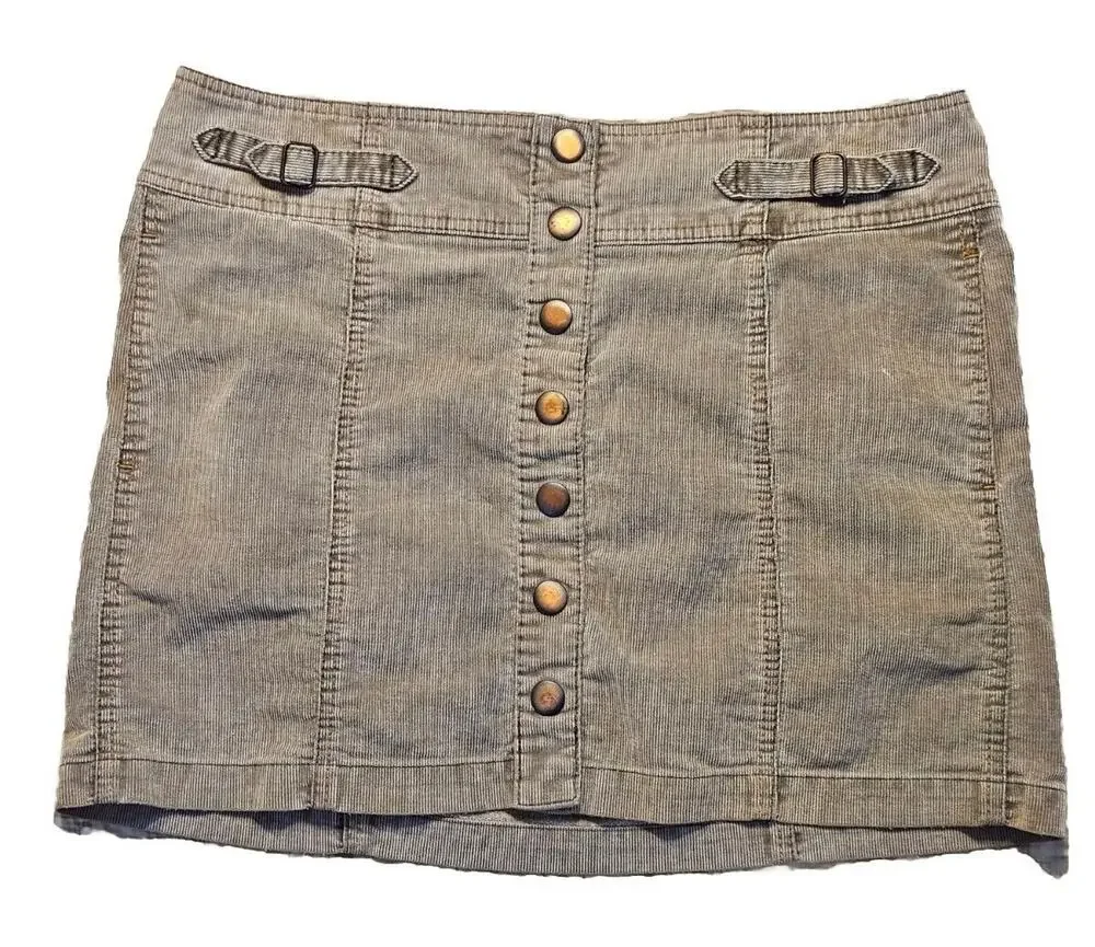 Gap Women's Corduroy Mini Skirt Tan/Brown A Line Snap Front with Pockets Size 12